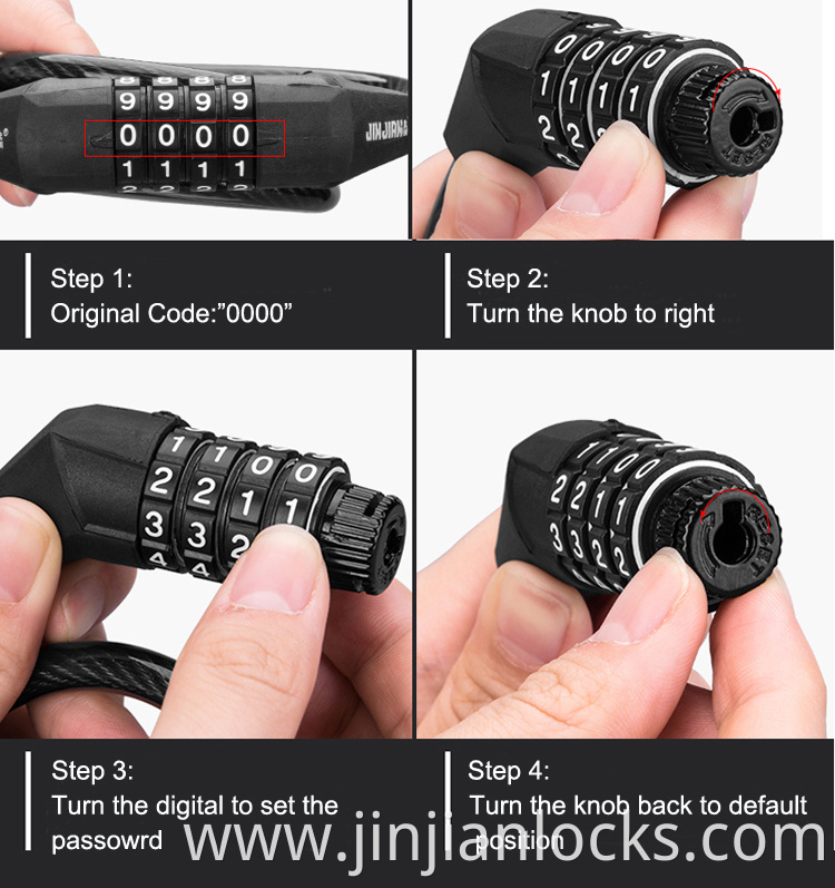 Factory directly supply 4 digital combination wire cable helmet lock mountain bike lock accessories